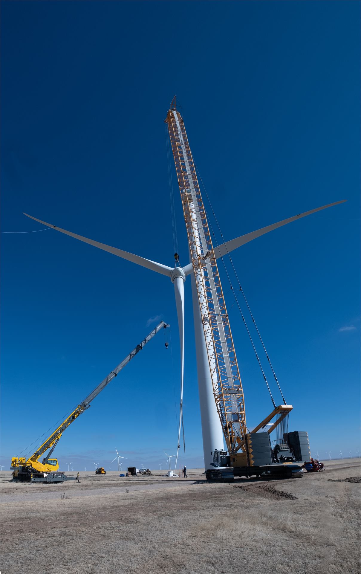 Large crane working at wind turbine